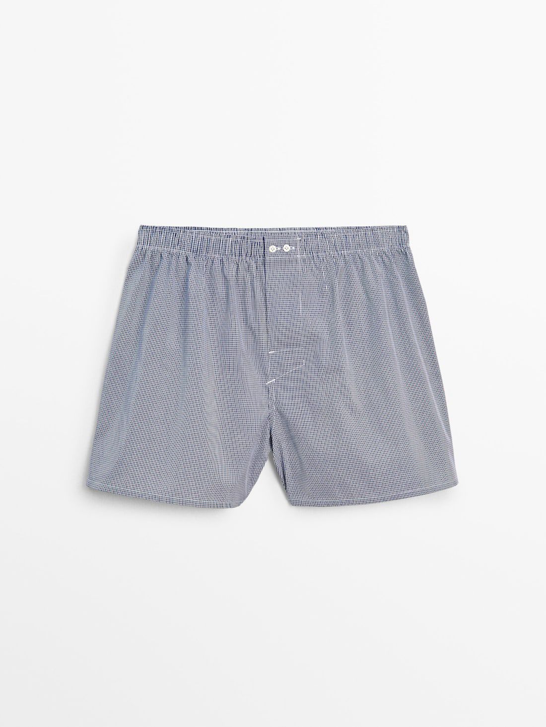 Massimo Dutti Gingham Poplin Men Underwear Navy / White | US-RT8416297