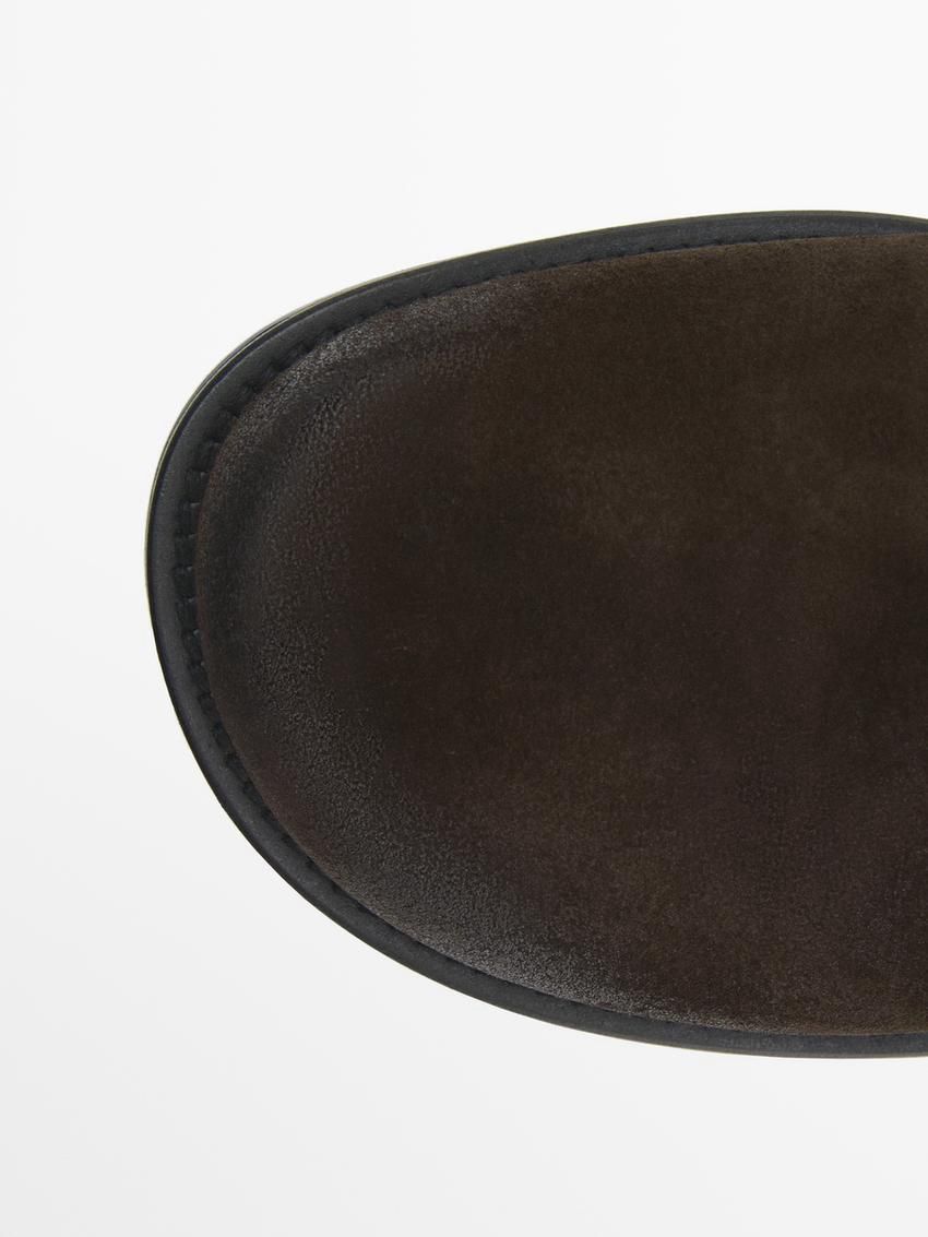 Massimo Dutti Greased Split Suede Flat Women Ankle Boots Dark Brown | US-NJ1470598