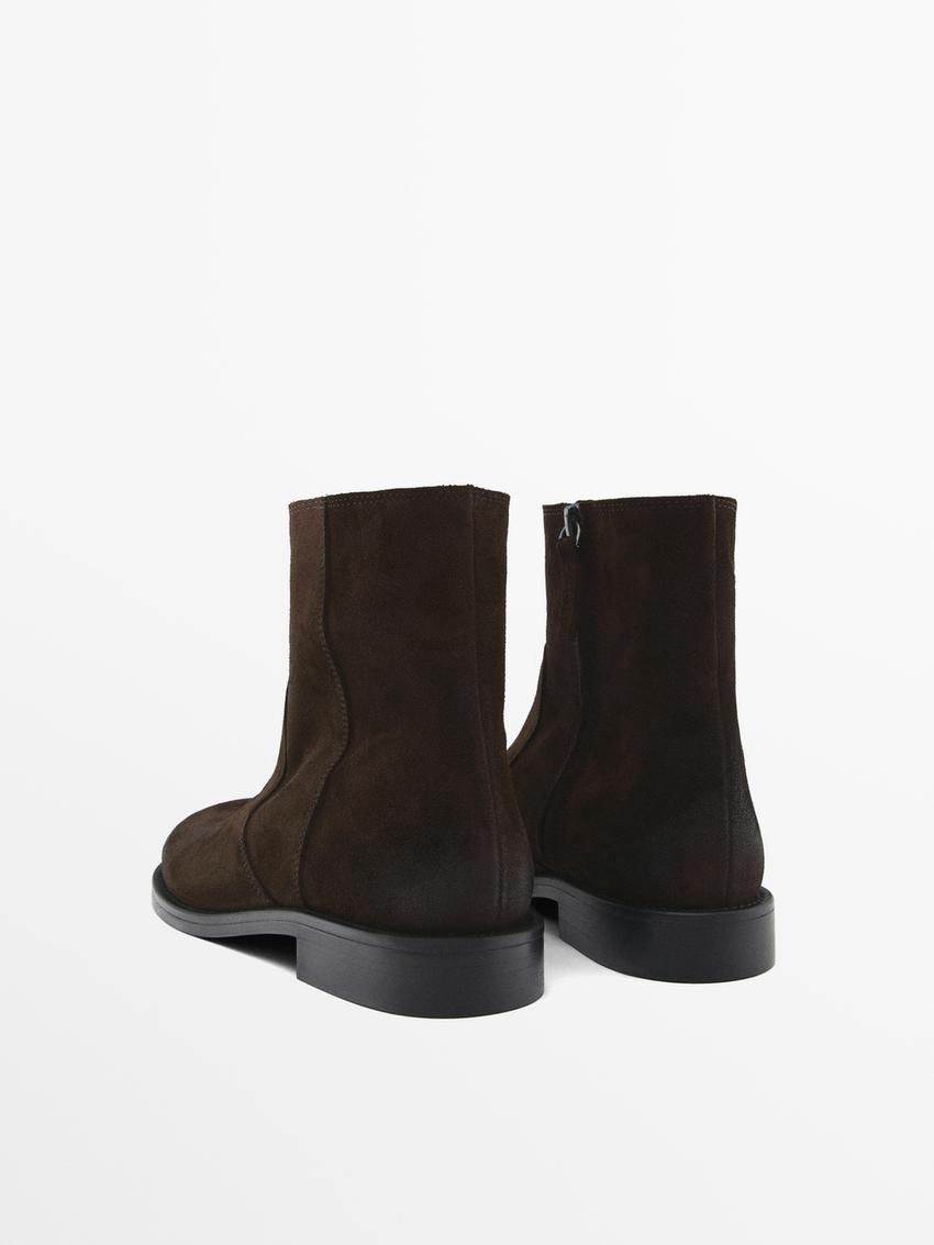 Massimo Dutti Greased Split Suede Flat Women Ankle Boots Dark Brown | US-NJ1470598
