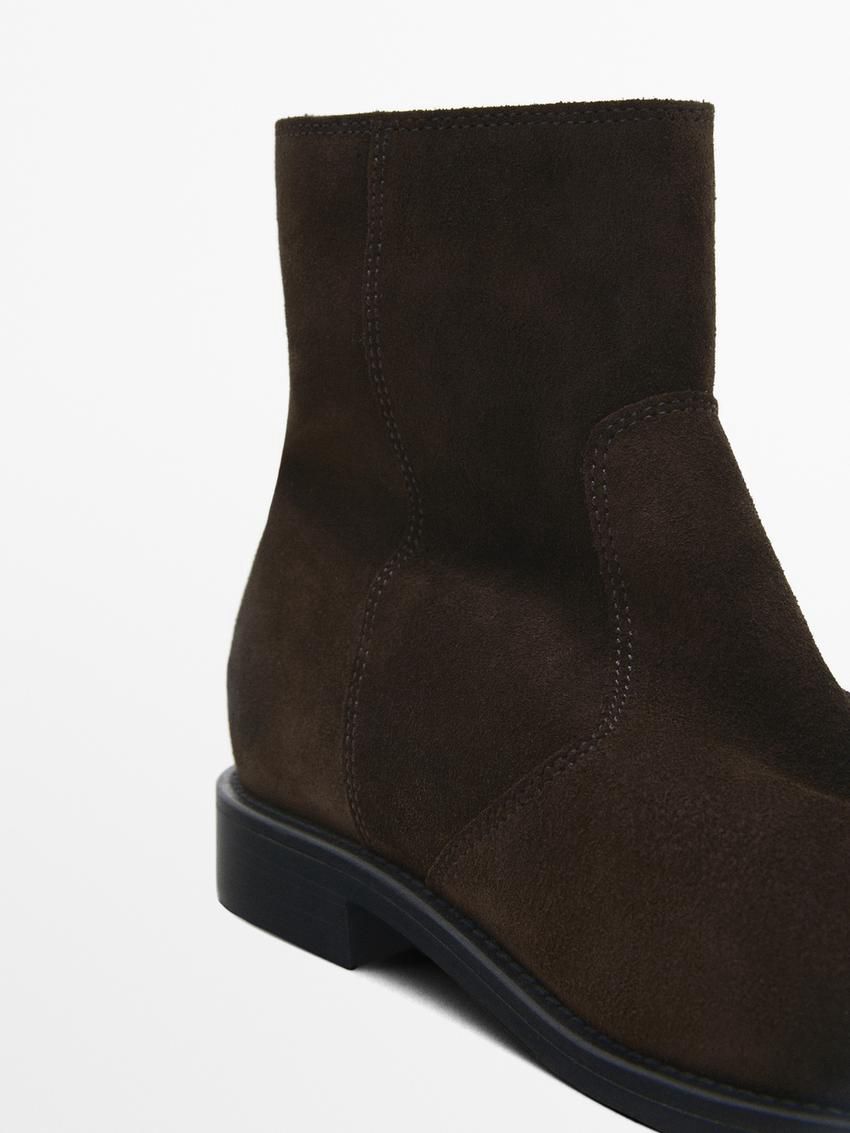 Massimo Dutti Greased Split Suede Flat Women Ankle Boots Dark Brown | US-NJ1470598