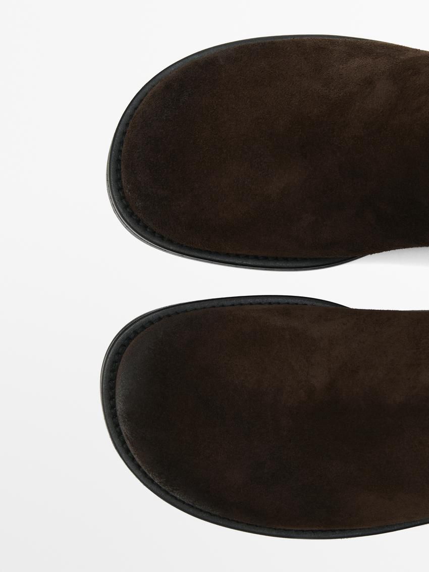 Massimo Dutti Greased Split Suede Flat Women Ankle Boots Dark Brown | US-NJ1470598
