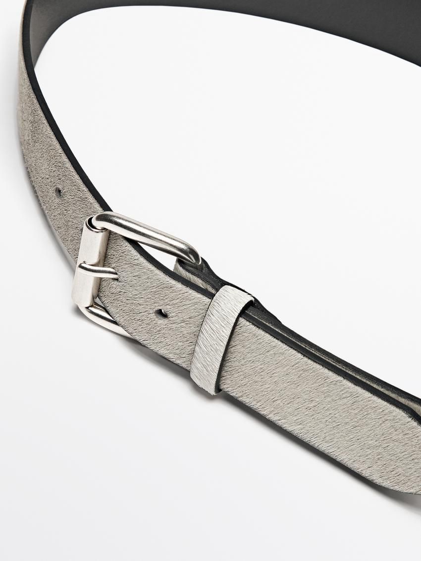 Massimo Dutti Hair On Leather Women Belt White | US-FO0475913