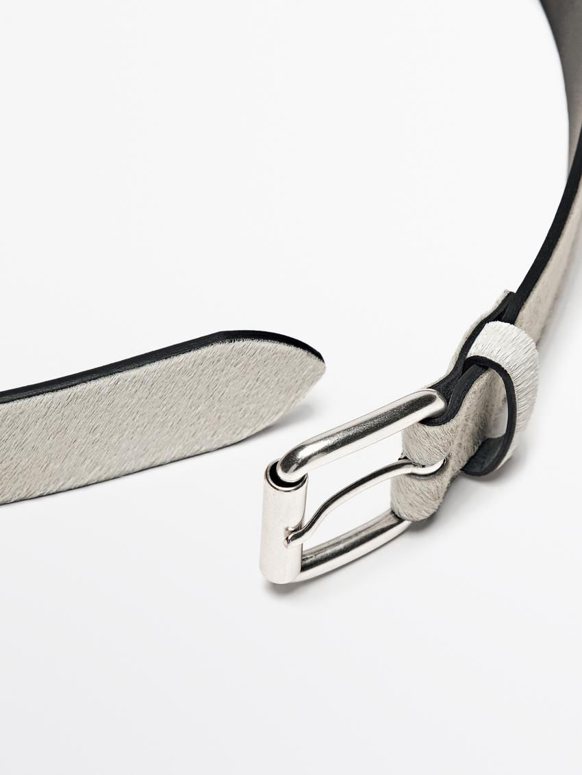 Massimo Dutti Hair On Leather Women Belt White | US-FO0475913