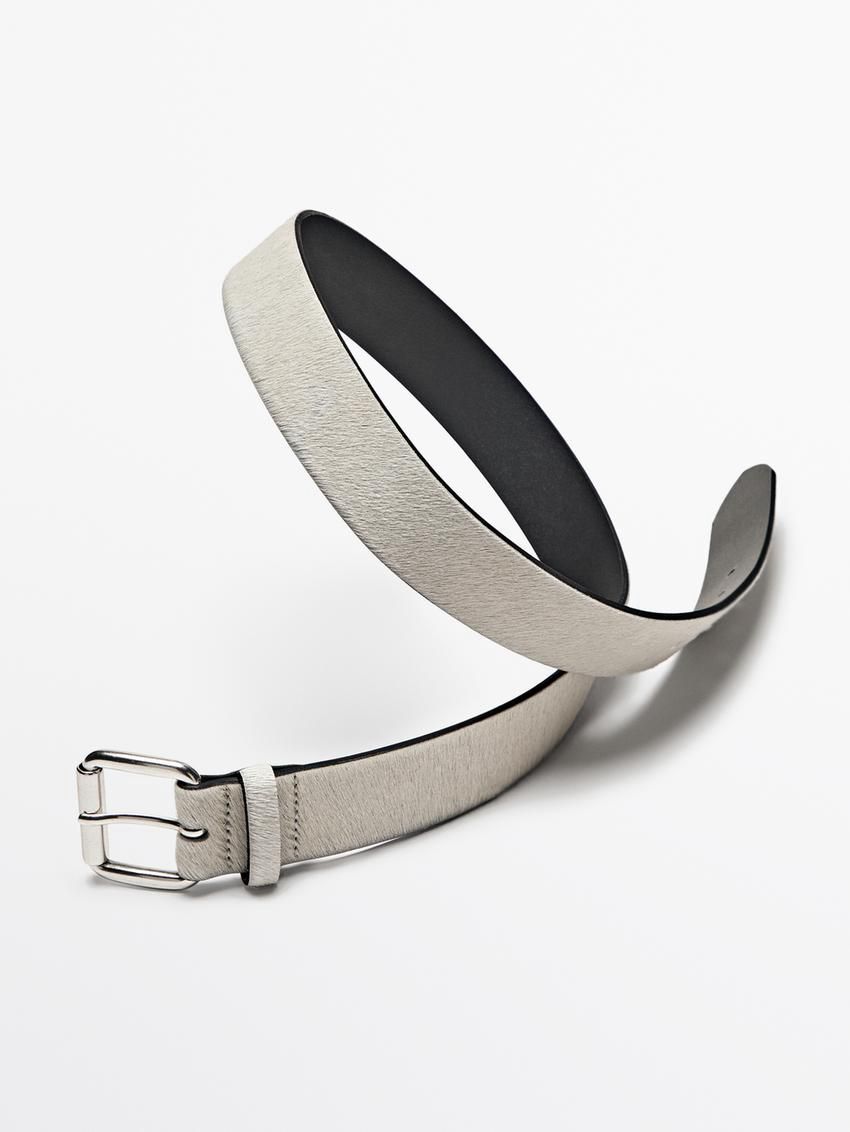 Massimo Dutti Hair On Leather Women Belt White | US-FO0475913