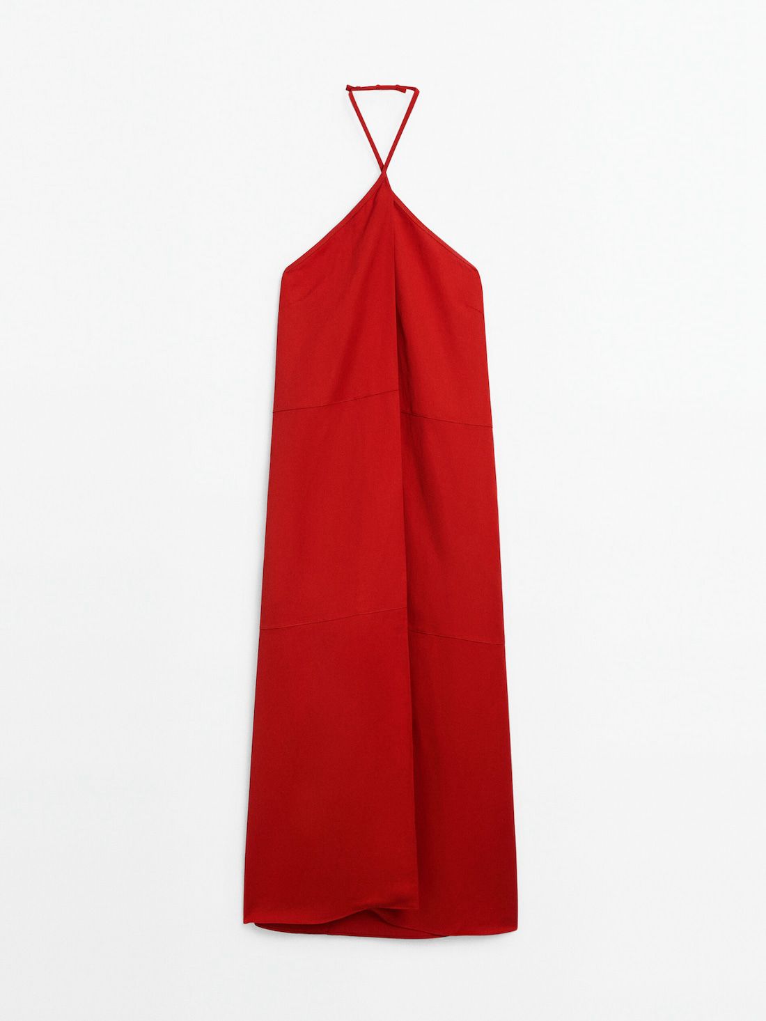 Massimo Dutti Halter Midi With Pleated Detail Women Dress Red | US-KH0769318