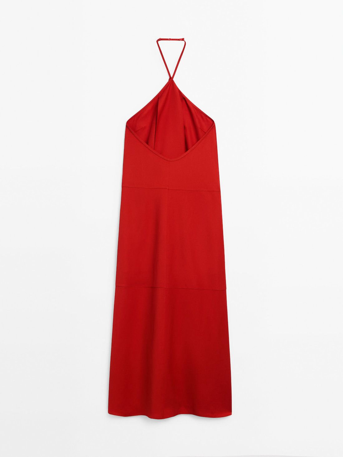 Massimo Dutti Halter Midi With Pleated Detail Women Dress Red | US-KH0769318