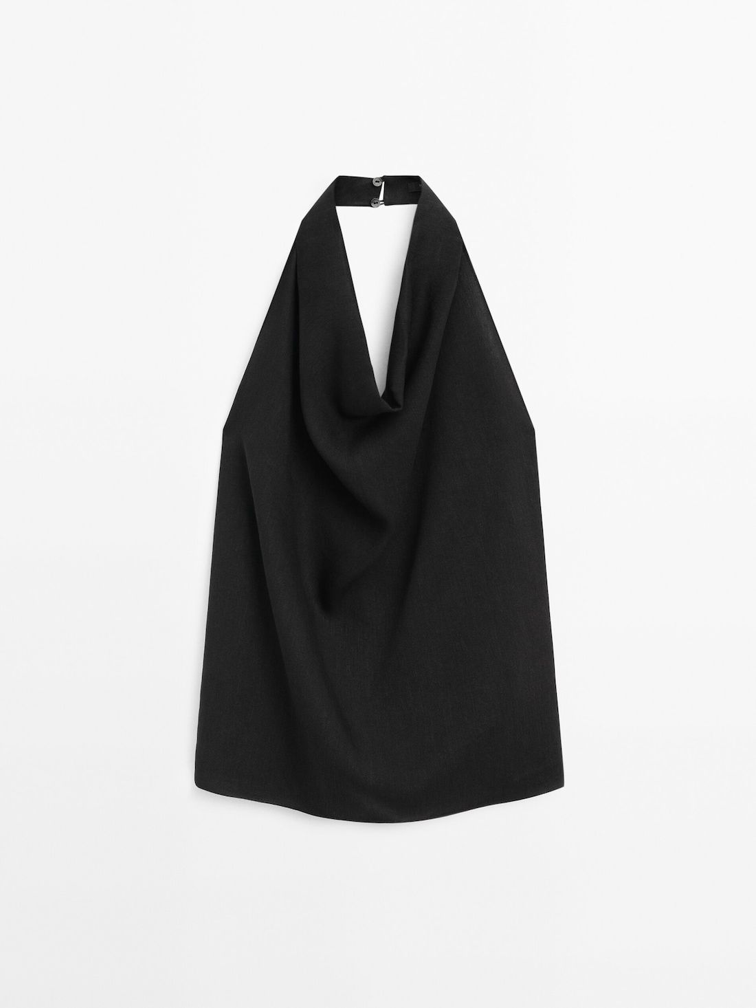 Massimo Dutti Halter With Gathered Detail Women Top Black | US-NF6209753