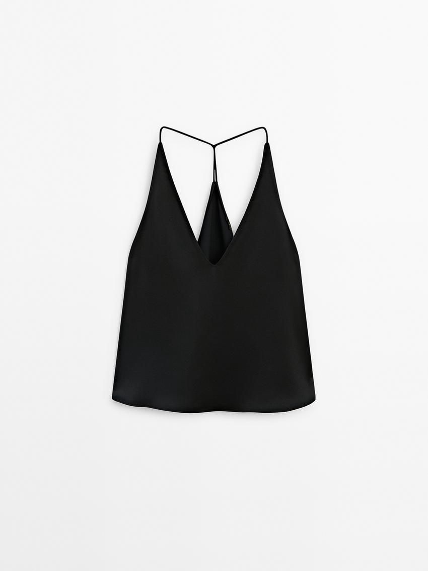 Massimo Dutti Halter With Open Back Women Top Black | US-UH8752913