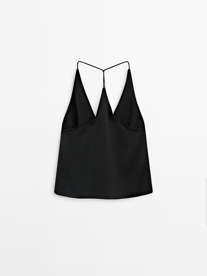 Massimo Dutti Halter With Open Back Women Top Black | US-UH8752913