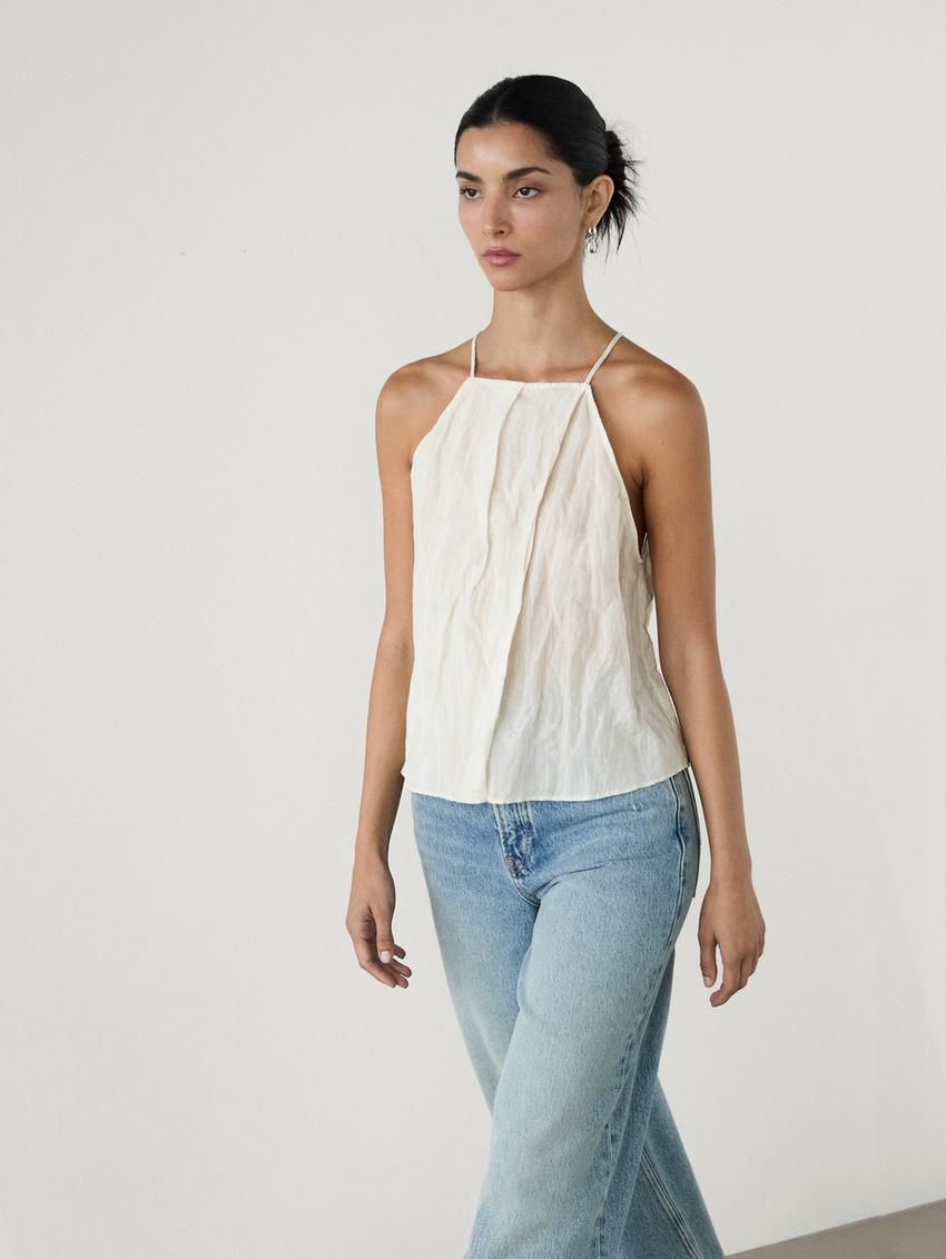 Massimo Dutti Halter With Roots Print Women Top Cream | US-EP9125476