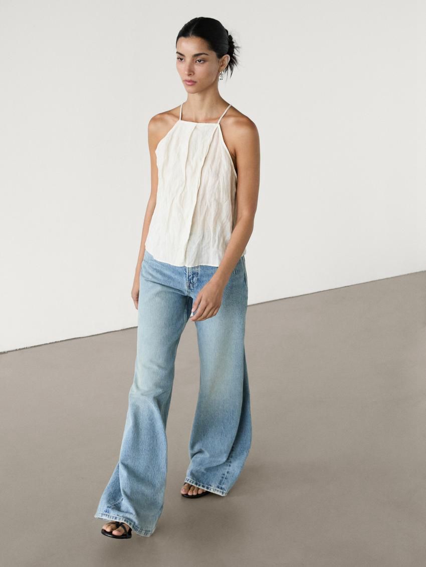 Massimo Dutti Halter With Roots Print Women Top Cream | US-EP9125476