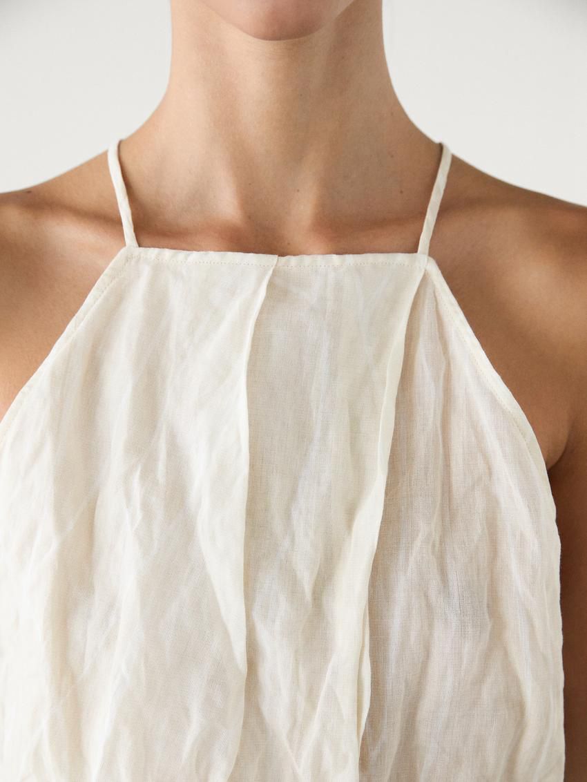 Massimo Dutti Halter With Roots Print Women Top Cream | US-EP9125476