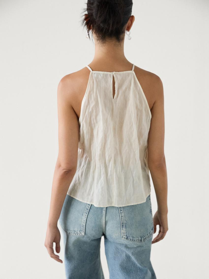 Massimo Dutti Halter With Roots Print Women Top Cream | US-EP9125476