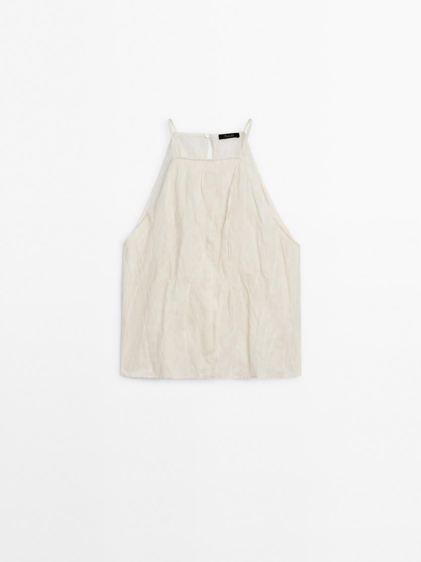 Massimo Dutti Halter With Roots Print Women Top Cream | US-EP9125476