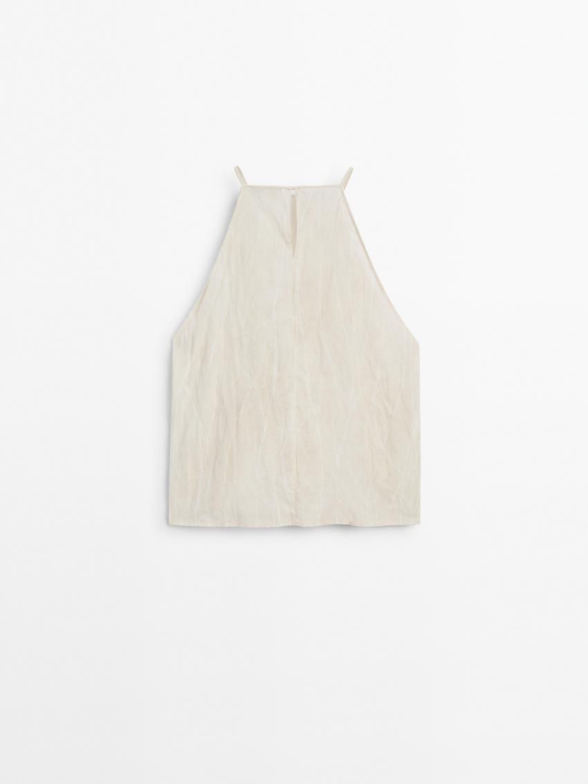 Massimo Dutti Halter With Roots Print Women Top Cream | US-EP9125476