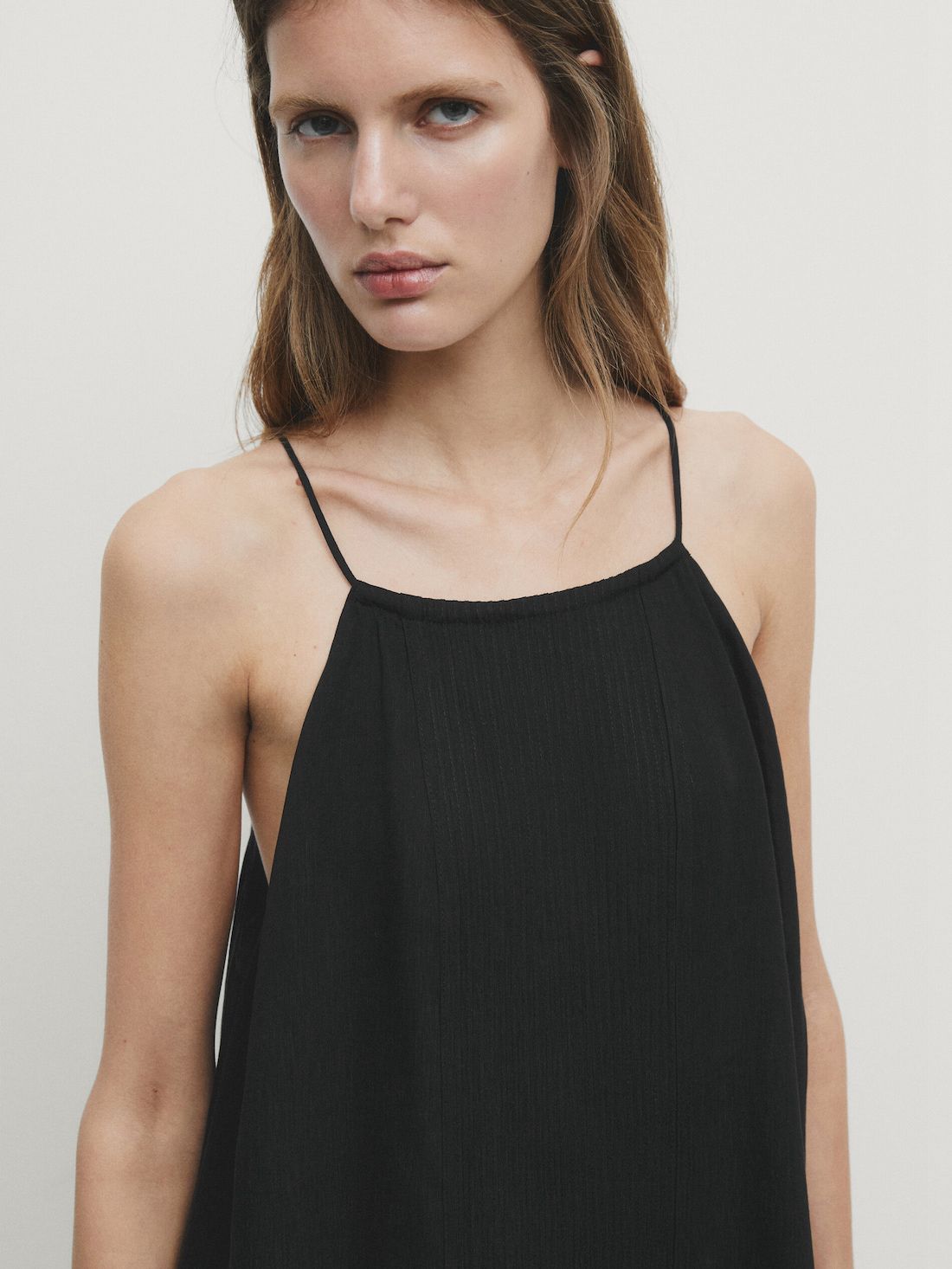 Massimo Dutti Halterneck Midi With Pleated Detail Women Dress Black | US-OW6743029