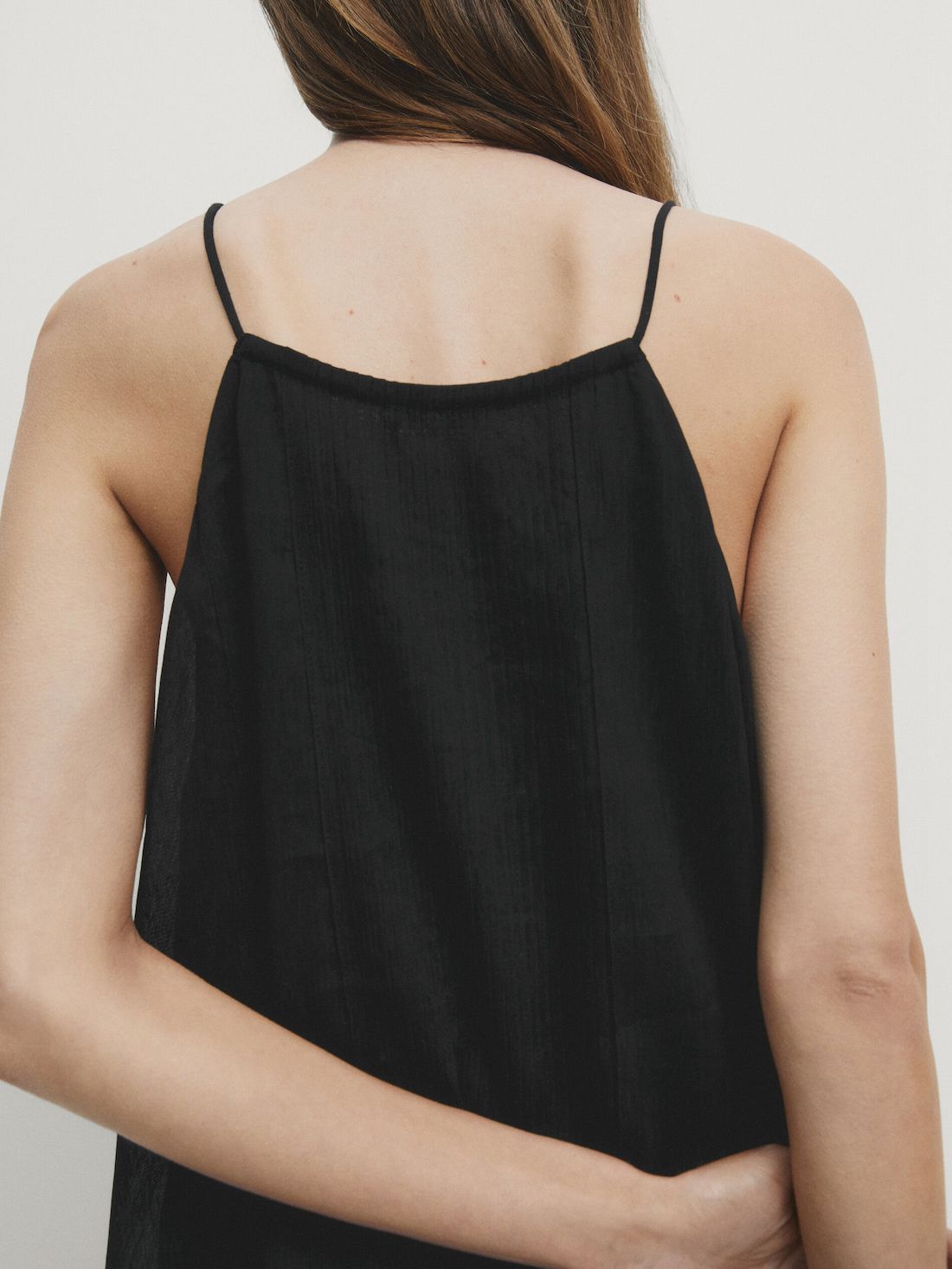 Massimo Dutti Halterneck Midi With Pleated Detail Women Dress Black | US-OW6743029