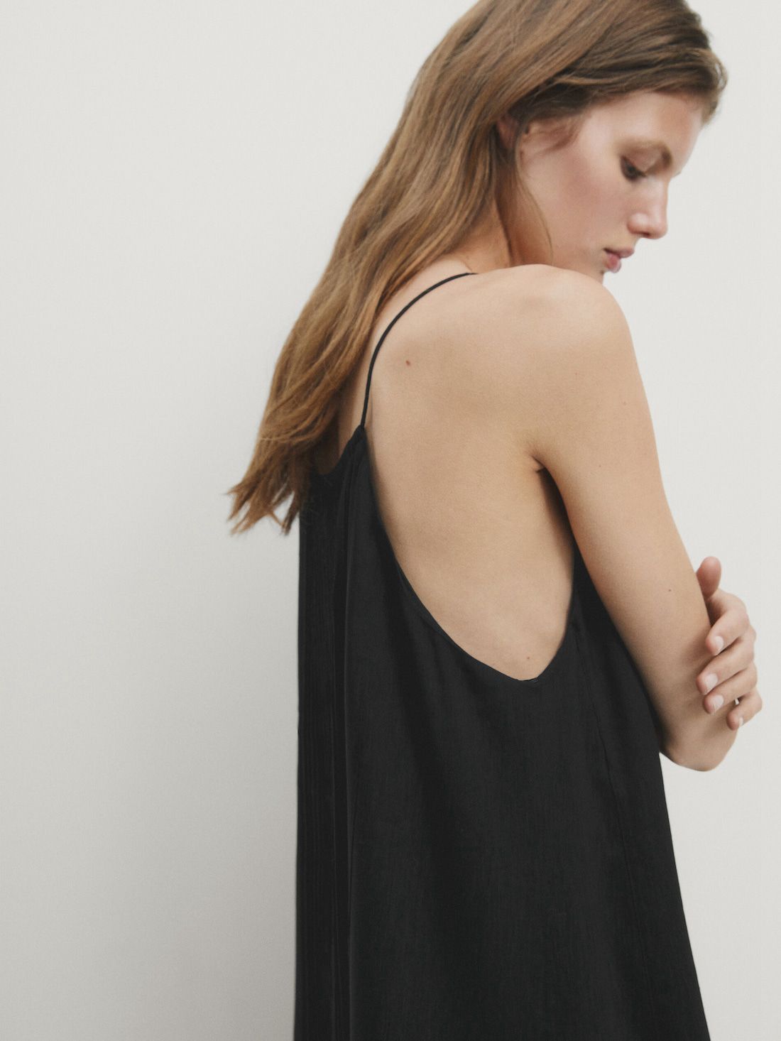 Massimo Dutti Halterneck Midi With Pleated Detail Women Dress Black | US-OW6743029