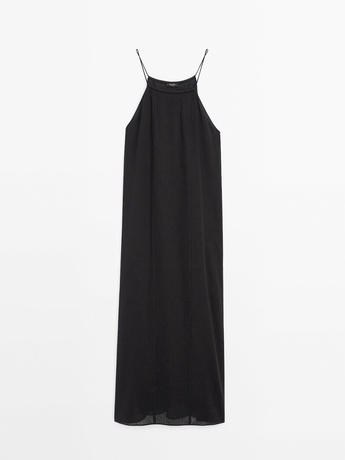 Massimo Dutti Halterneck Midi With Pleated Detail Women Dress Black | US-OW6743029