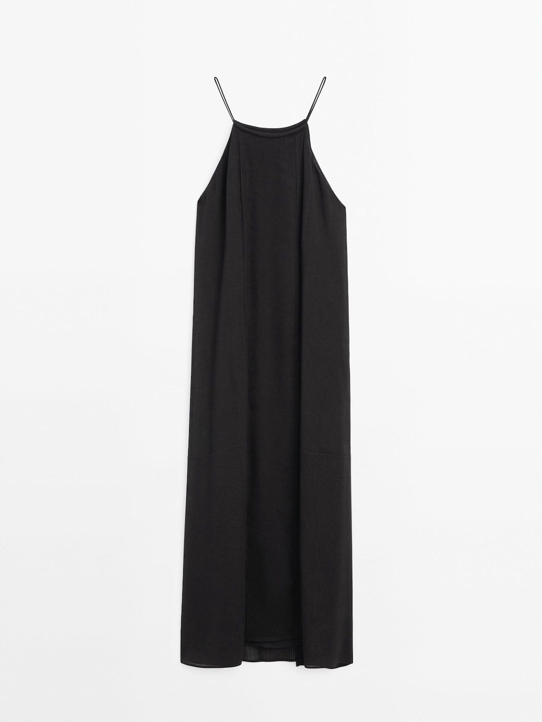 Massimo Dutti Halterneck Midi With Pleated Detail Women Dress Black | US-OW6743029