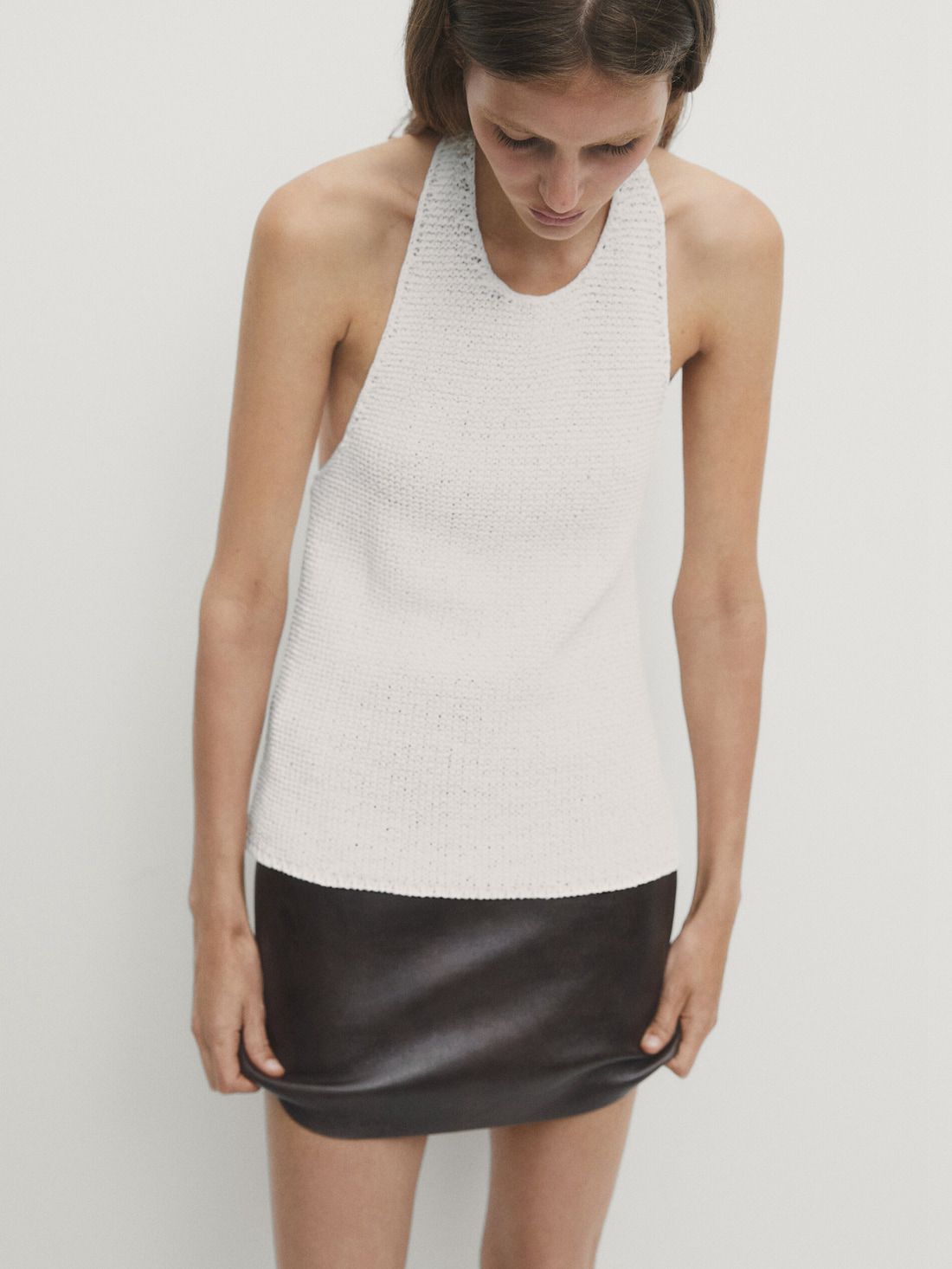 Massimo Dutti Halterneck With Low-cut Back Women Top Cream | US-BQ8107563
