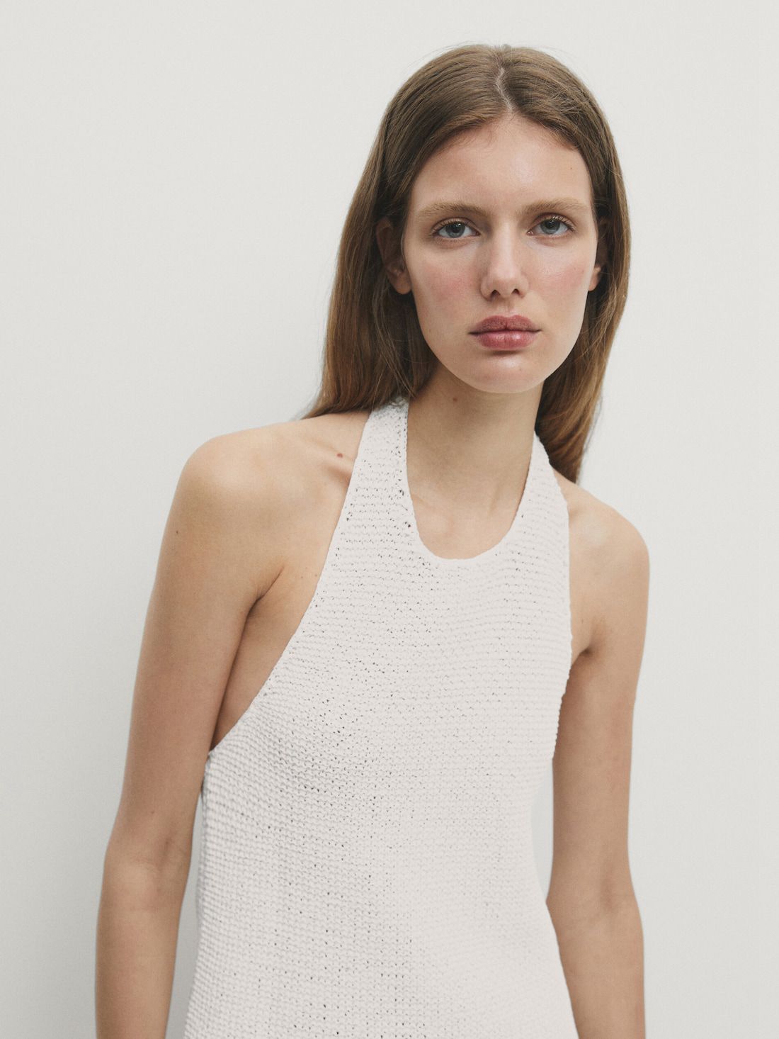 Massimo Dutti Halterneck With Low-cut Back Women Top Cream | US-BQ8107563