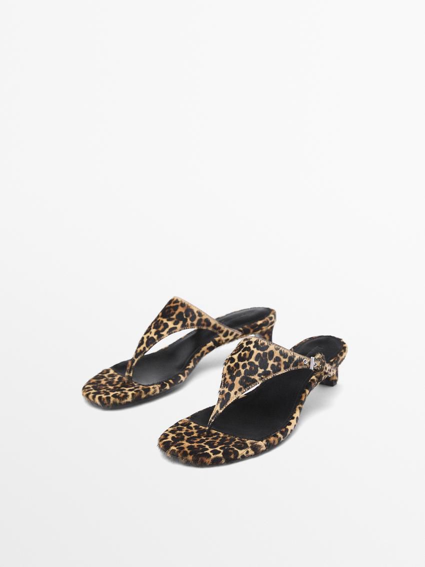Massimo Dutti Heeled Animal Print With Buckle Women Sandals Leopard | US-WB7943082