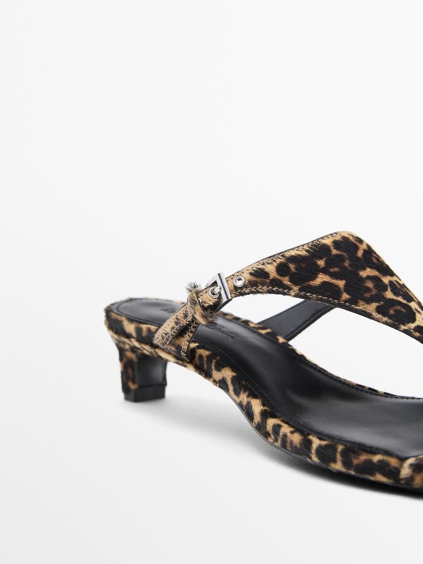 Massimo Dutti Heeled Animal Print With Buckle Women Sandals Leopard | US-WB7943082