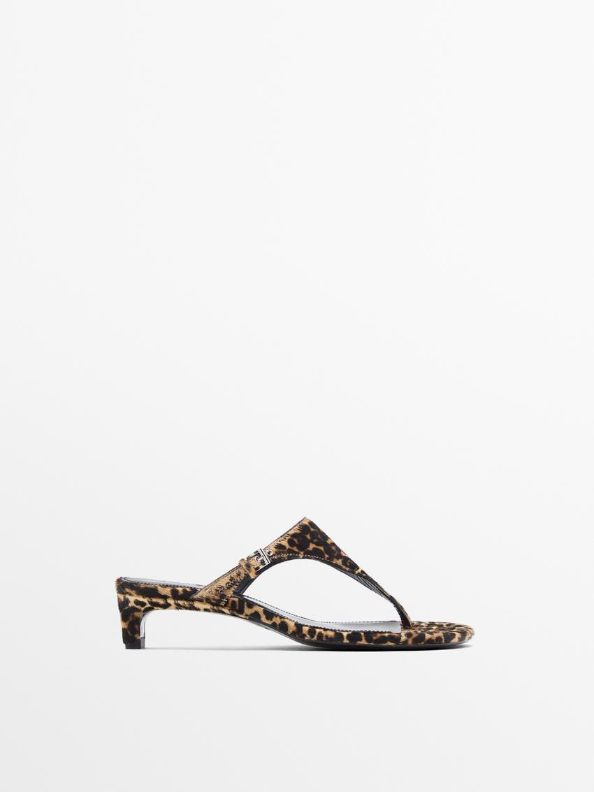Massimo Dutti Heeled Animal Print With Buckle Women Sandals Leopard | US-WB7943082