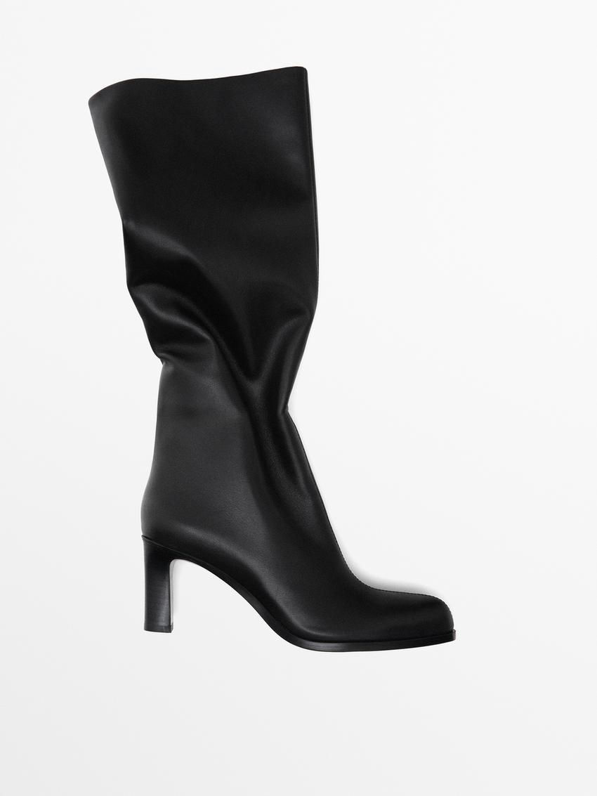 Massimo Dutti Heeled Leather Women Knee-high Boots Black | US-BR4729680