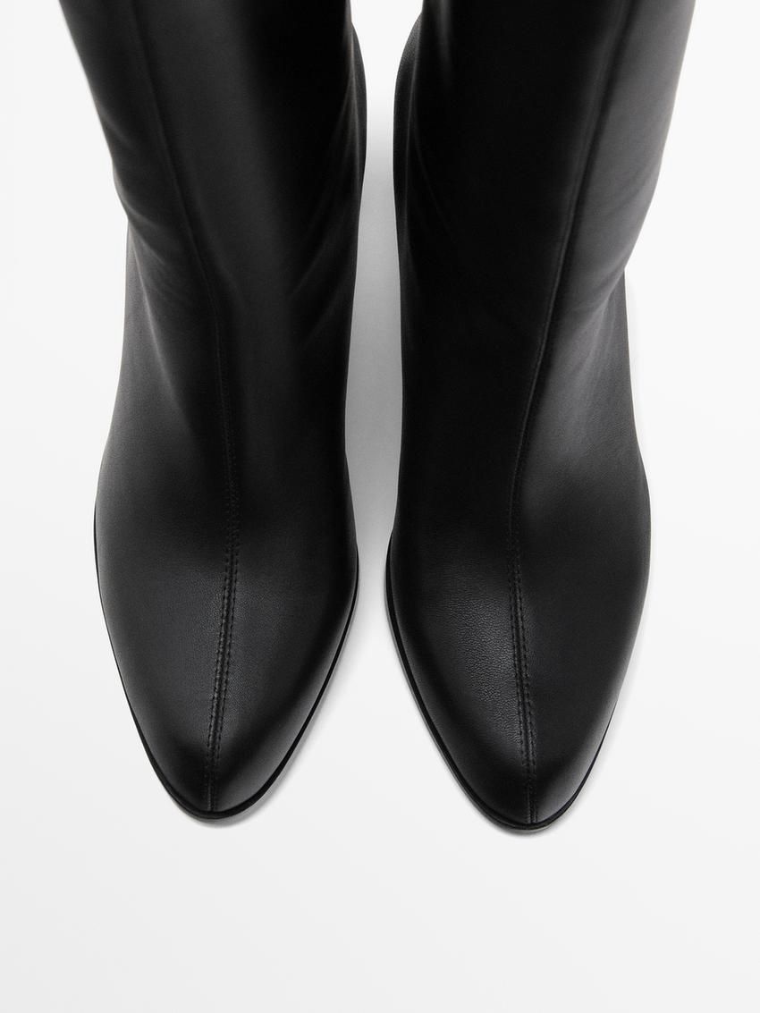 Massimo Dutti Heeled Leather Women Knee-high Boots Black | US-BR4729680