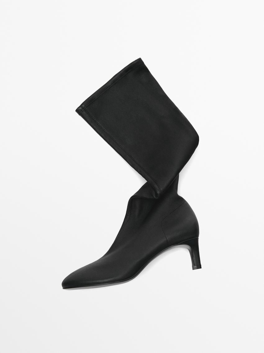 Massimo Dutti Heeled Stretch Women Knee-high Boots Black | US-BG5487693