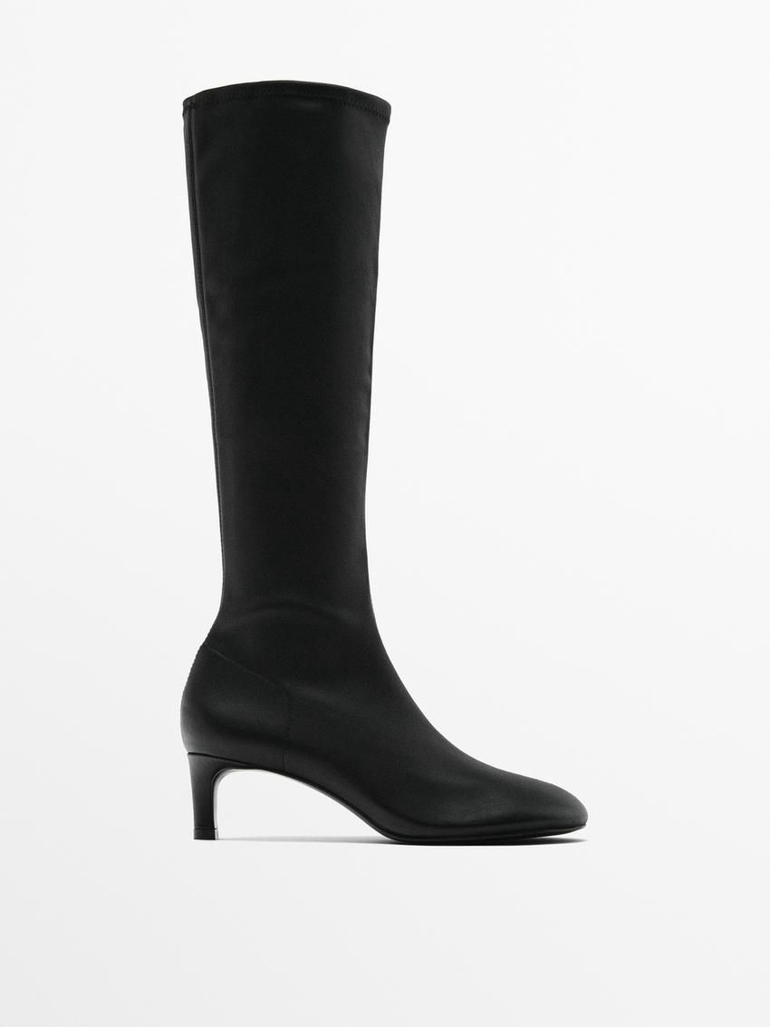 Massimo Dutti Heeled Stretch Women Knee-high Boots Black | US-BG5487693
