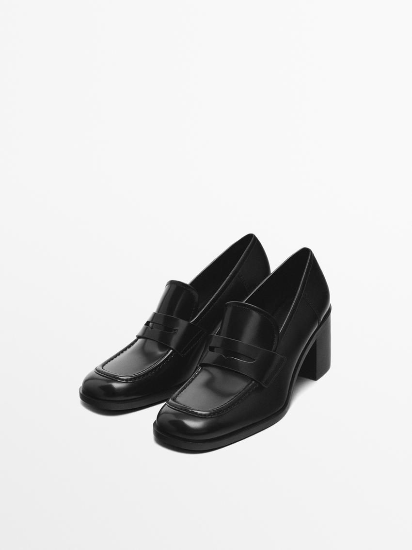 Massimo Dutti Heeled Women Loafers Black | US-ZL3246017