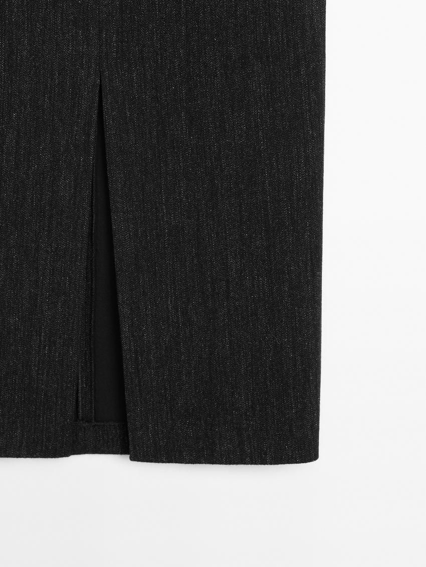 Massimo Dutti Herringbone Midi With Slit Women Skirts Black | US-DR2350714
