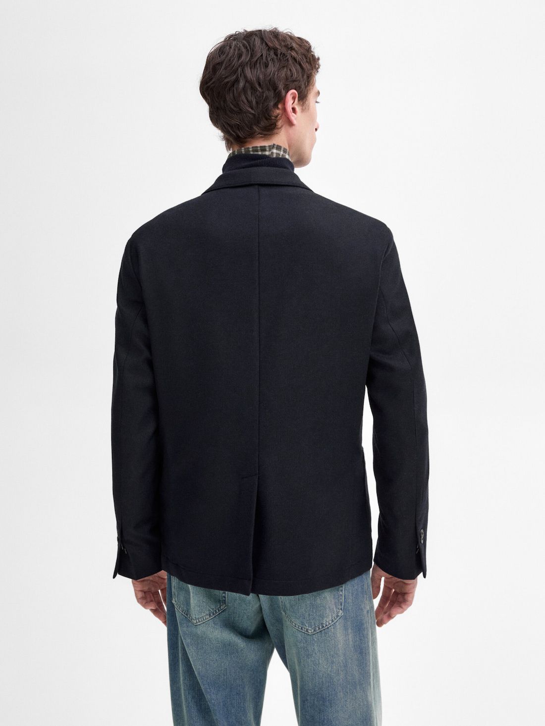 Massimo Dutti Herringbone Wool Blend Men Blazer Navy | US-XT4932017
