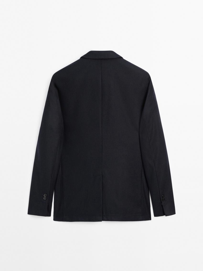 Massimo Dutti Herringbone Wool Blend Men Blazer Navy | US-XT4932017