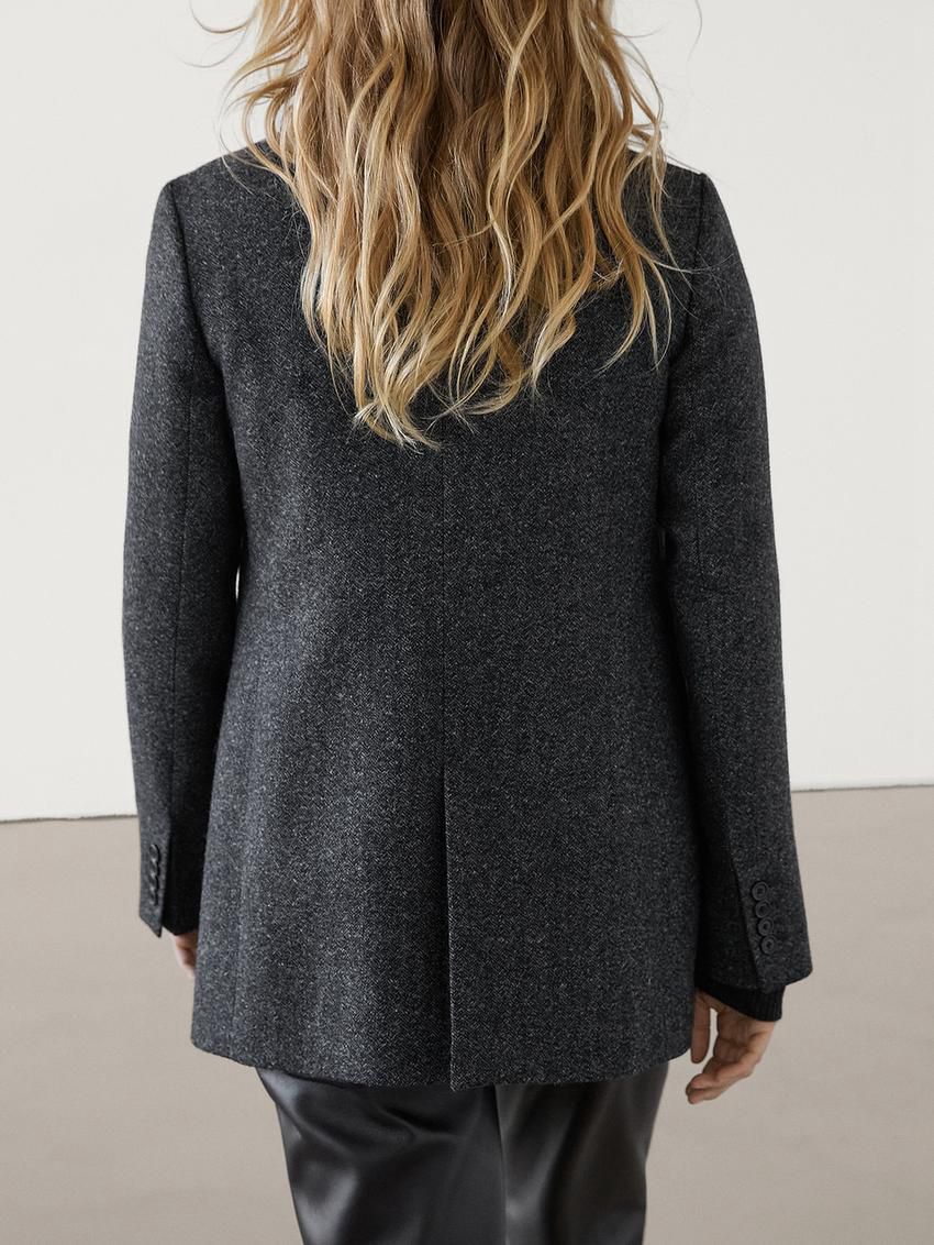 Massimo Dutti Herringbone Wool Blend Women Blazer Dark Grey | US-WJ9761520