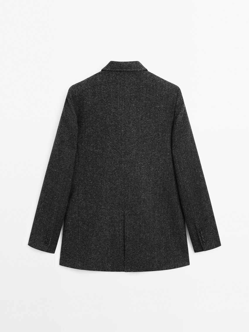 Massimo Dutti Herringbone Wool Blend Women Blazer Dark Grey | US-WJ9761520