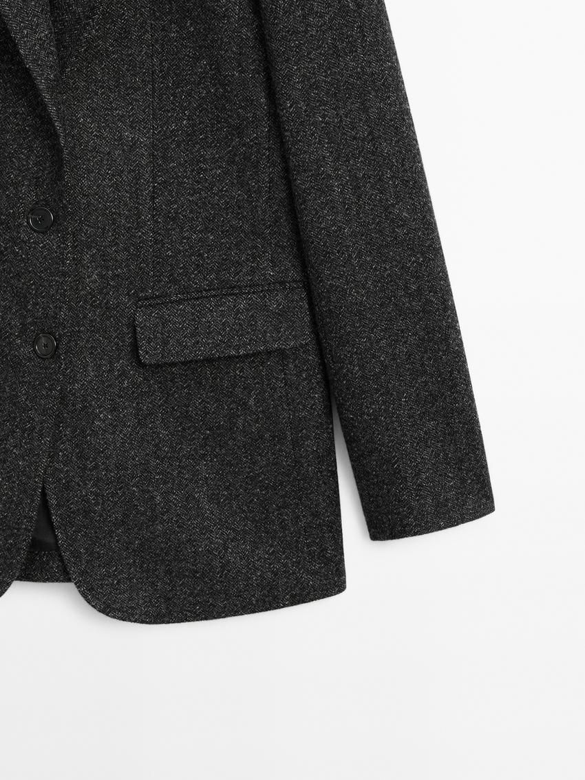 Massimo Dutti Herringbone Wool Blend Women Blazer Dark Grey | US-WJ9761520