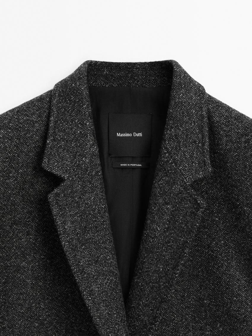 Massimo Dutti Herringbone Wool Blend Women Blazer Dark Grey | US-WJ9761520