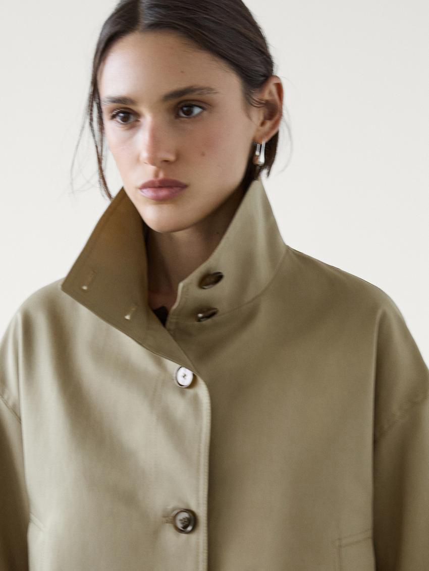 Massimo Dutti High Neck Cropped Women Parka Khaki | US-NF4983561