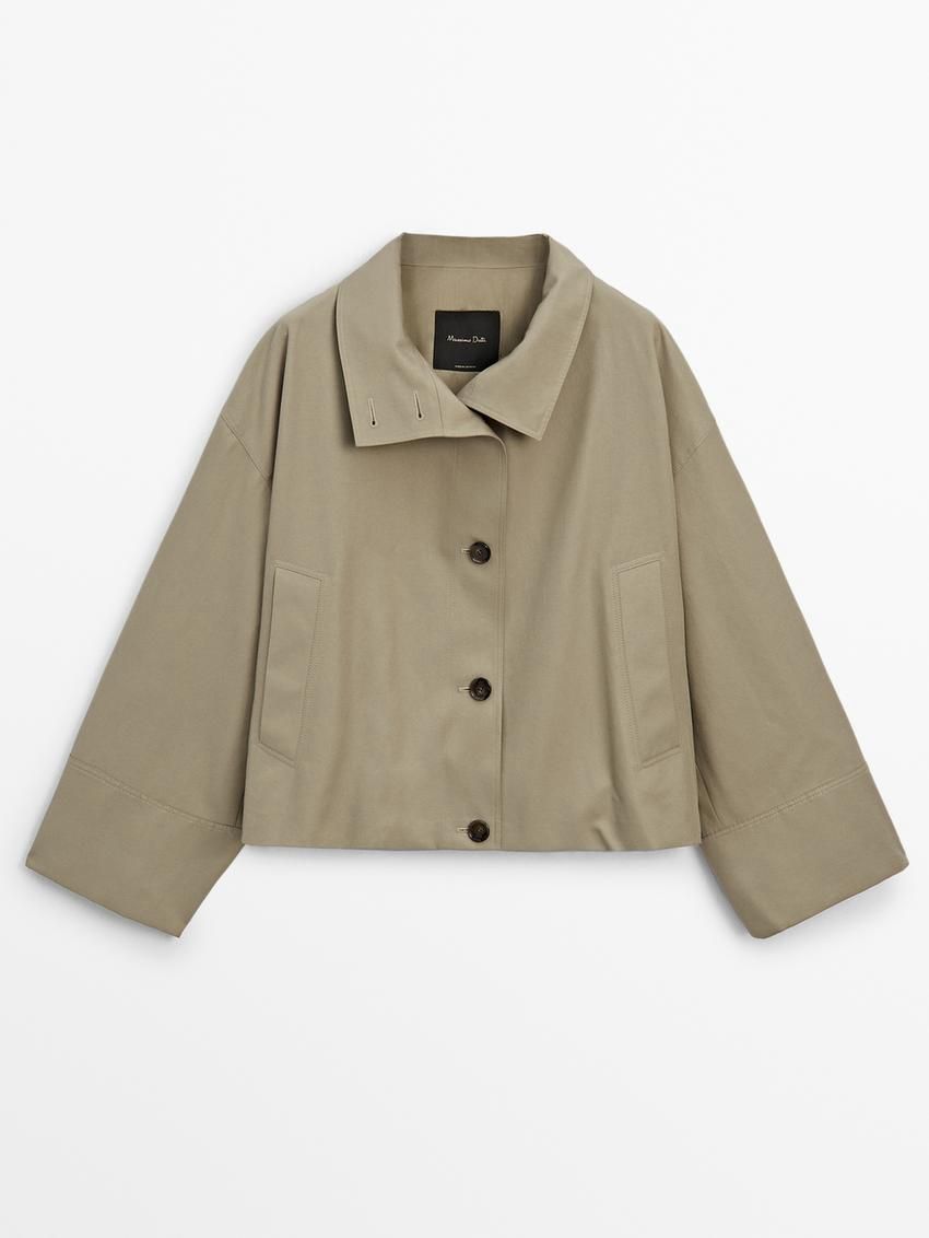 Massimo Dutti High Neck Cropped Women Parka Khaki | US-NF4983561