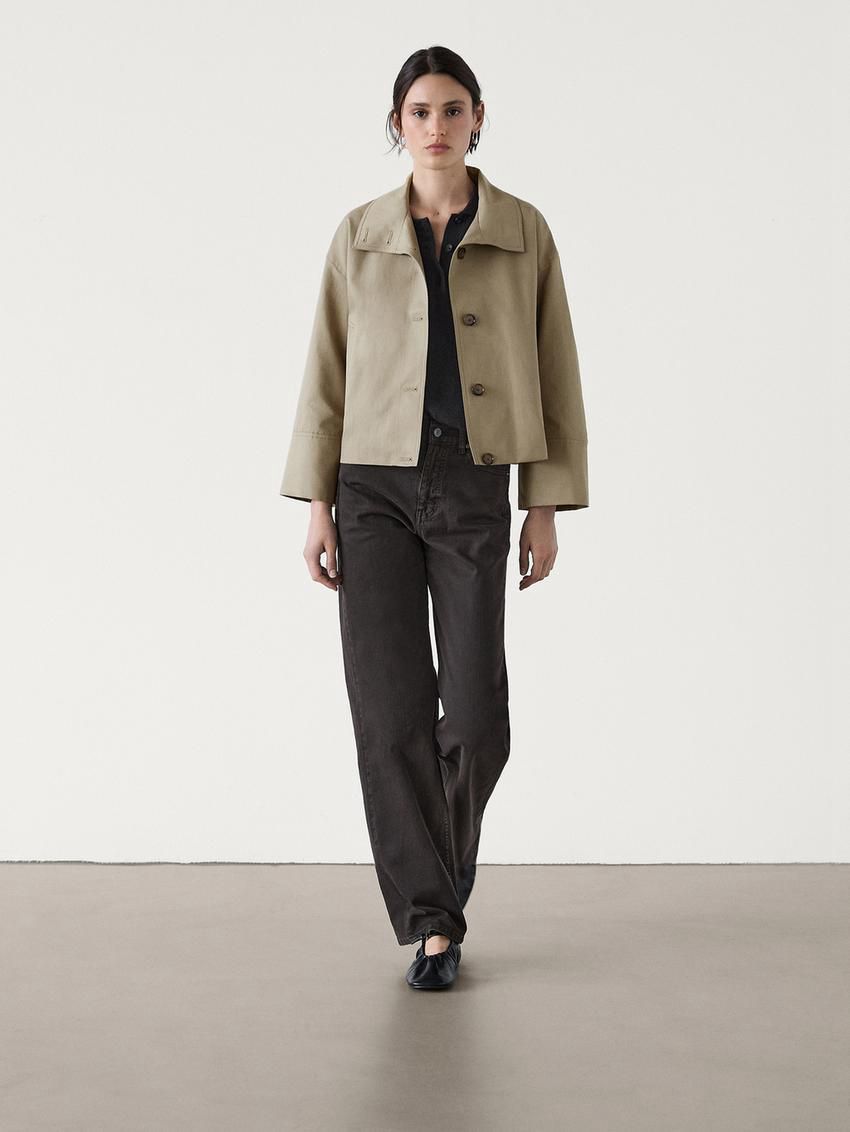 Massimo Dutti High Neck Cropped Women Parka Khaki | US-NF4983561