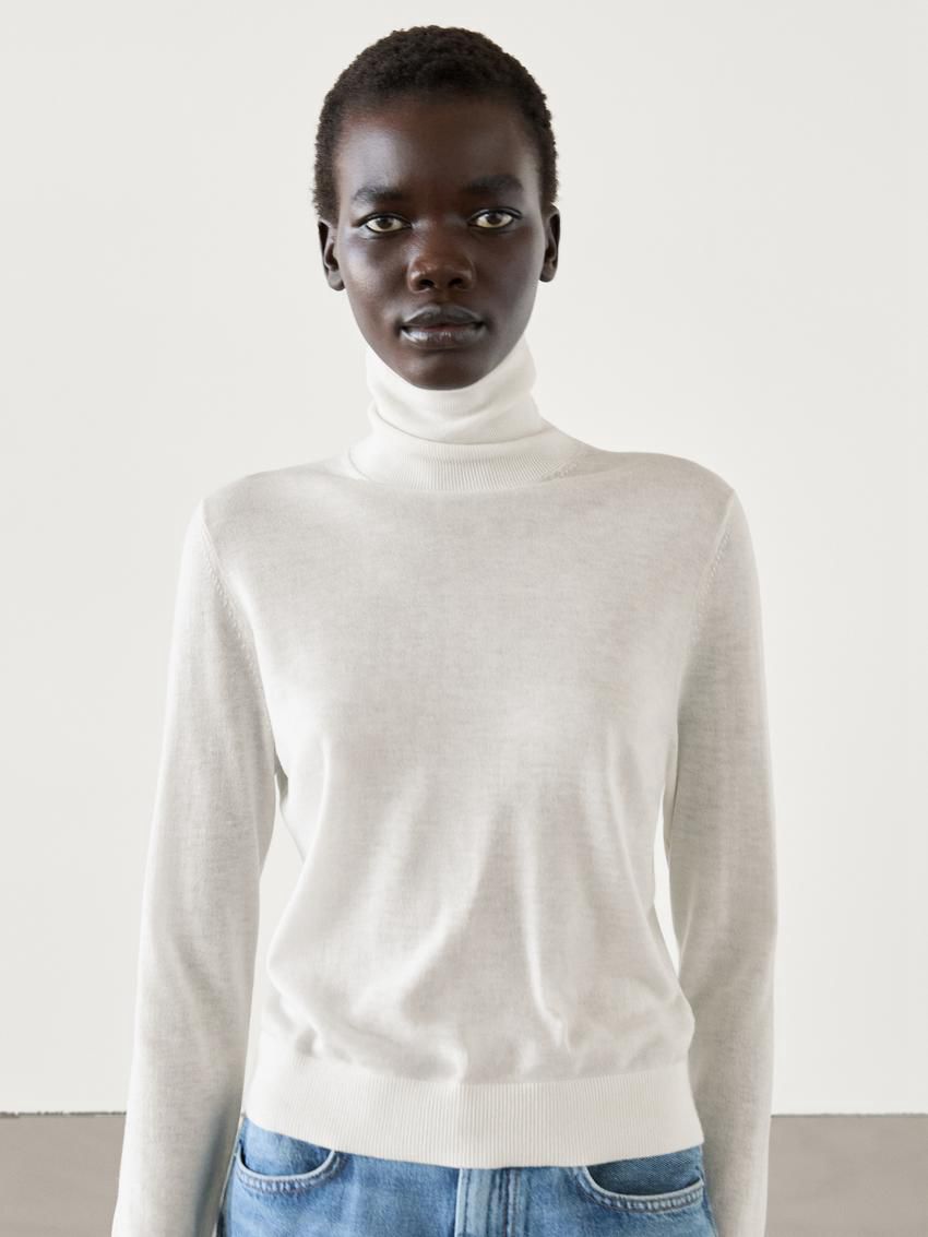 Massimo Dutti High Neck Knit Women Jumpers Cream | US-KT5287169