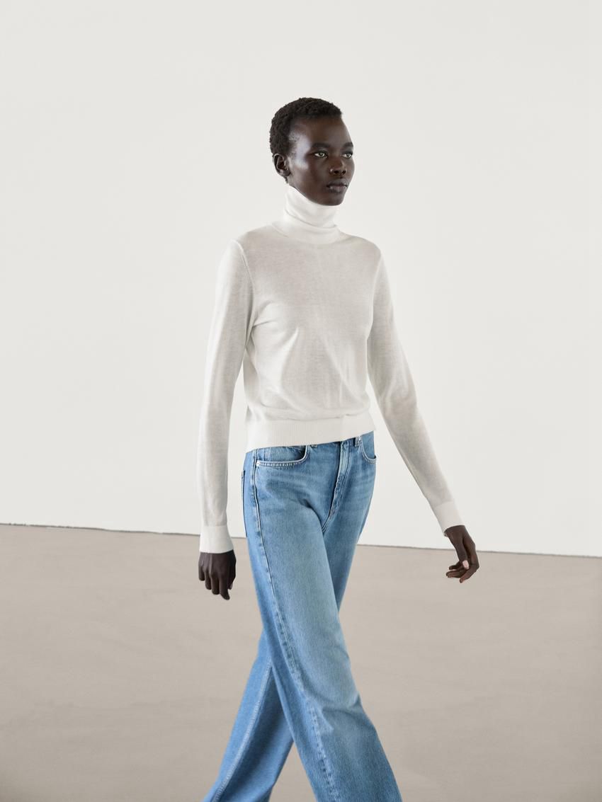 Massimo Dutti High Neck Knit Women Jumpers Cream | US-KT5287169