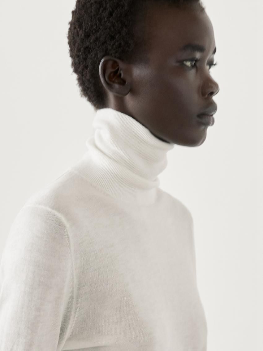 Massimo Dutti High Neck Knit Women Jumpers Cream | US-KT5287169