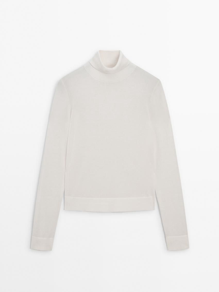 Massimo Dutti High Neck Knit Women Jumpers Cream | US-KT5287169
