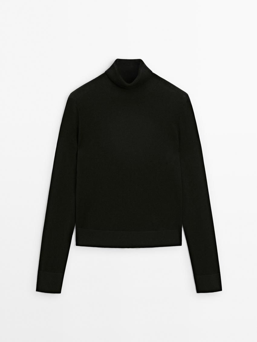 Massimo Dutti High Neck Knit Women Jumpers Black | US-VF0874562