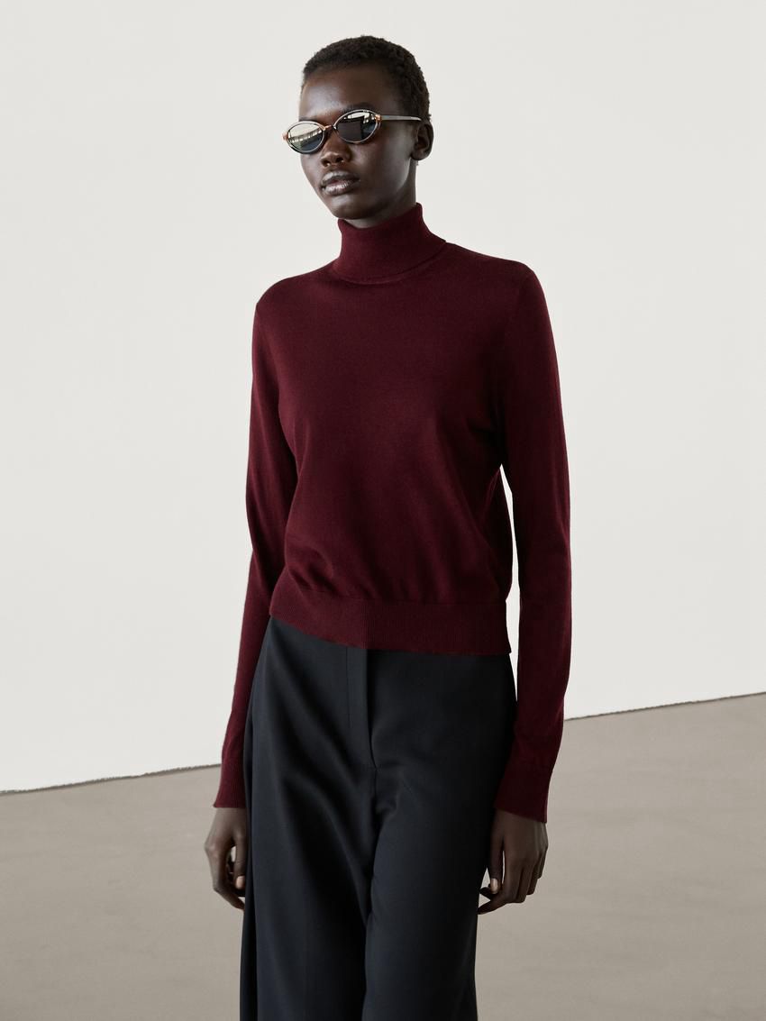 Massimo Dutti High Neck Knit Women Jumpers Burgundy | US-CE4950812